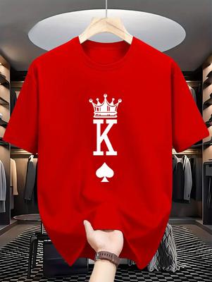 Breathable  Men's Summer Casual T-Shirt - Crew Neck, Short Sleeve, Spade K Print - Perfect for Daily Wear & Sports