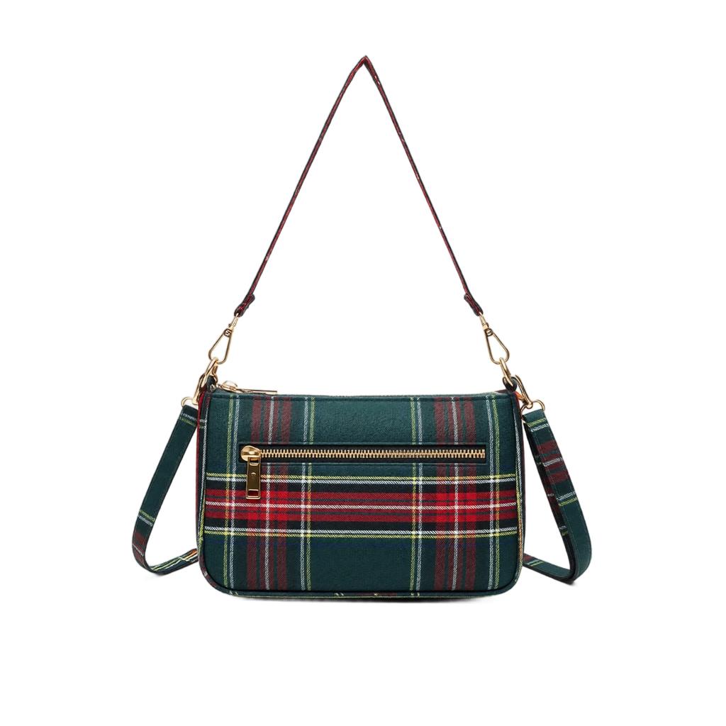 Women's Retro Red Plaid Shoulder Bag Versatile Underarm Handbag for Everyday Use