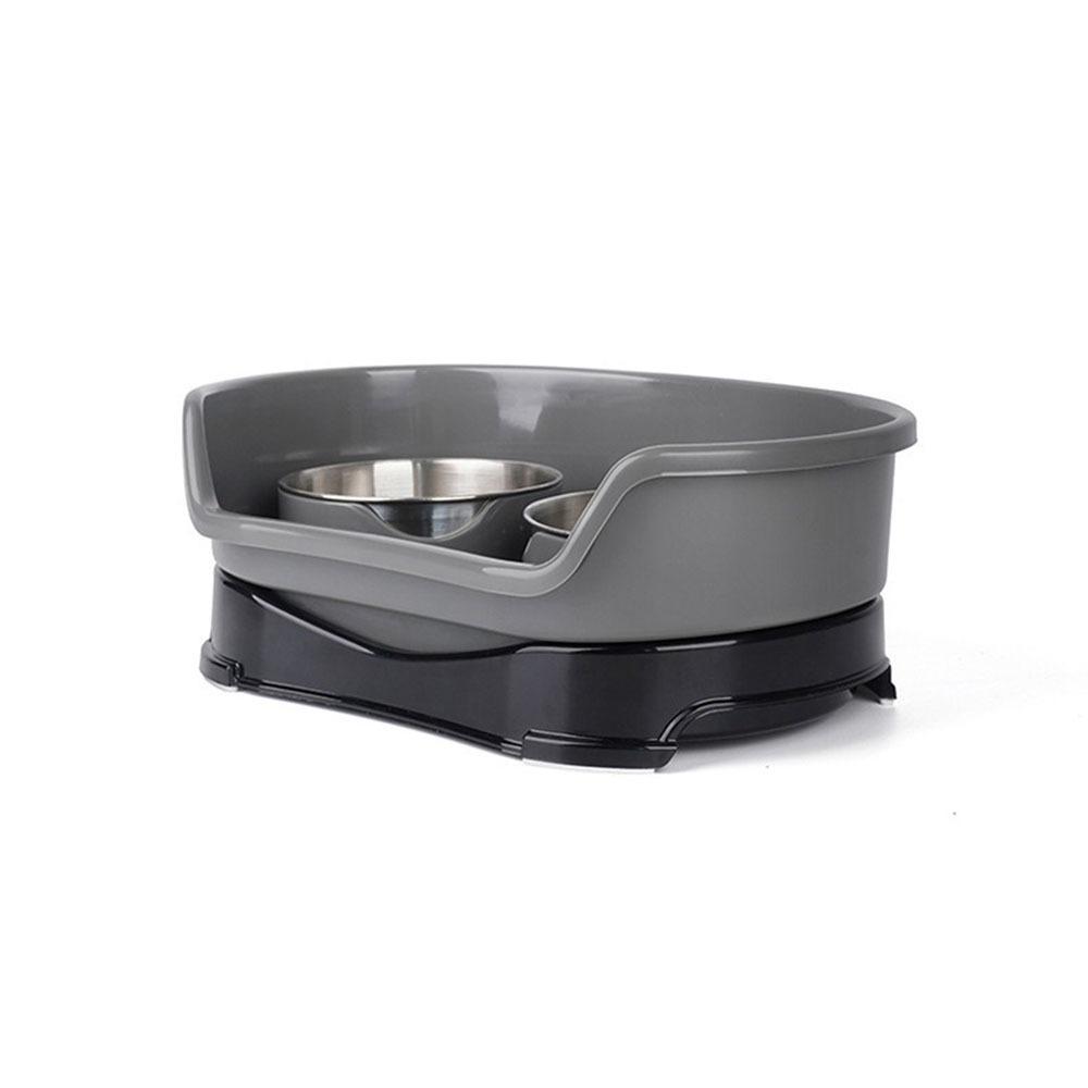

Non-slip Feeding Basin Water Bowl with Baffle Pet Double Bowl Pet Feeding Supplies серый