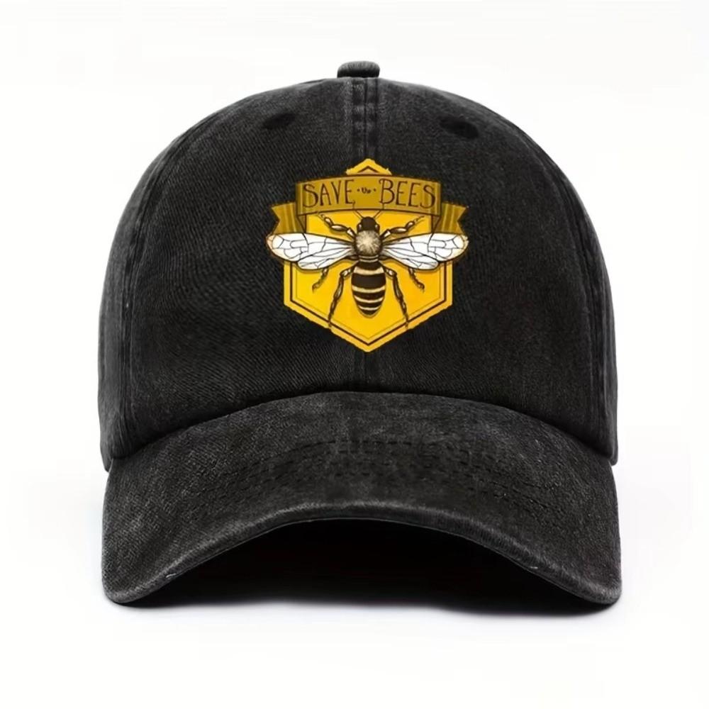 Save Bees Printed Visor Baseball Cap Adjustable Washed Cotton Baseball Hats Outdoor Leisure Faded Casquette