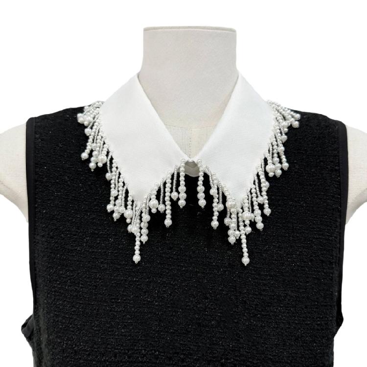 Elegant Pearls Beaded Bib Faux Collar Half Shirt for Women Lapel False Collar Detachable Collar Neckline Choker Necklace