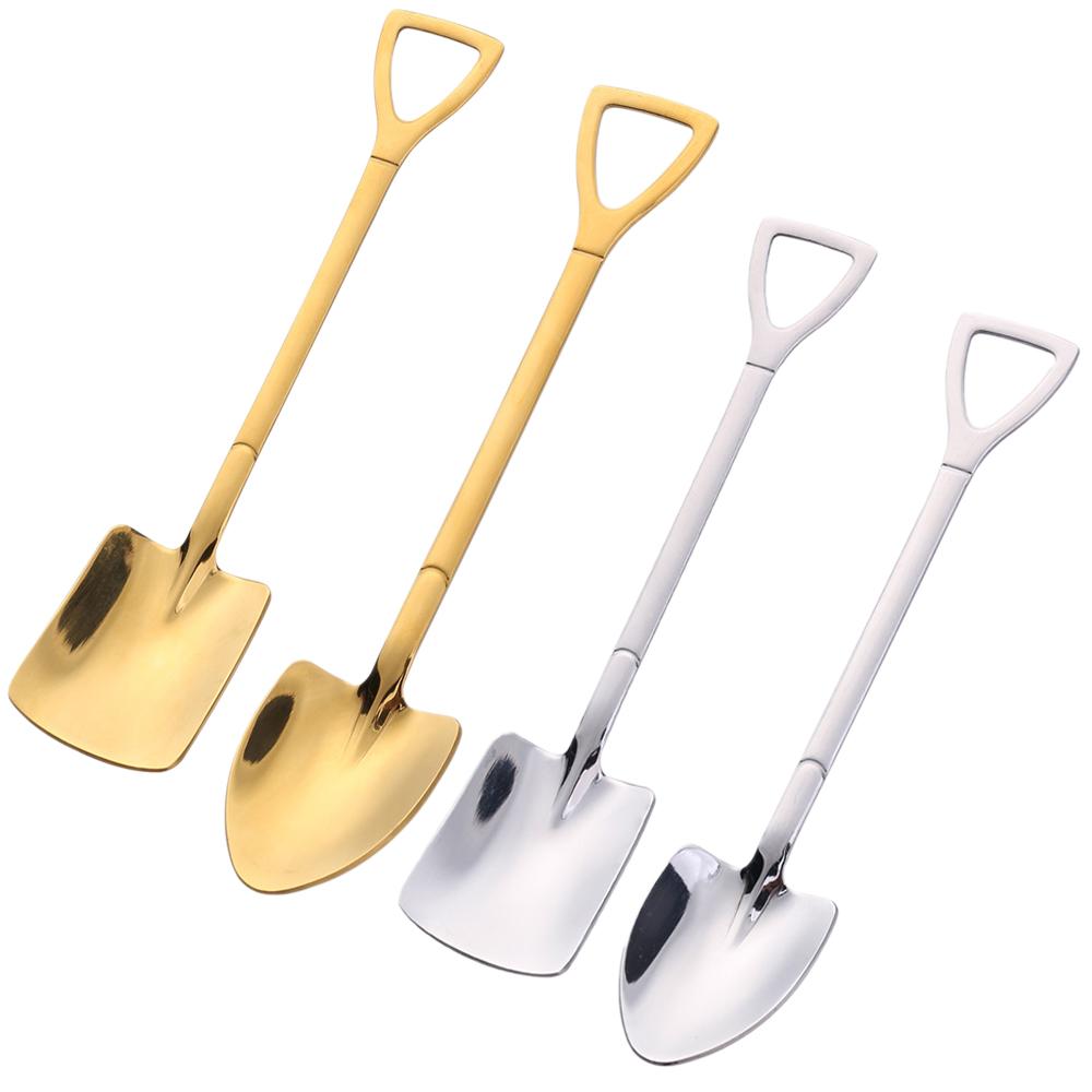 4 Pcs Pieces Coffee Spoon Stainless Steel Stiring Teaspoons Ice Cream Cake Dessert Spoon Set Sliver Tableware Party Cutlery