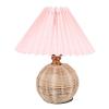 Plted Table Lamp Soft Yellow Light Linen Lampshade Rattan Base Bedside Lamp for Bedroom