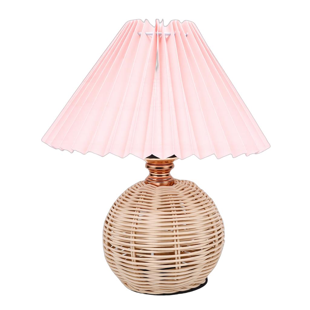 Plted Table Lamp Soft Yellow Light Linen Lampshade Rattan Base Bedside Lamp for Bedroom