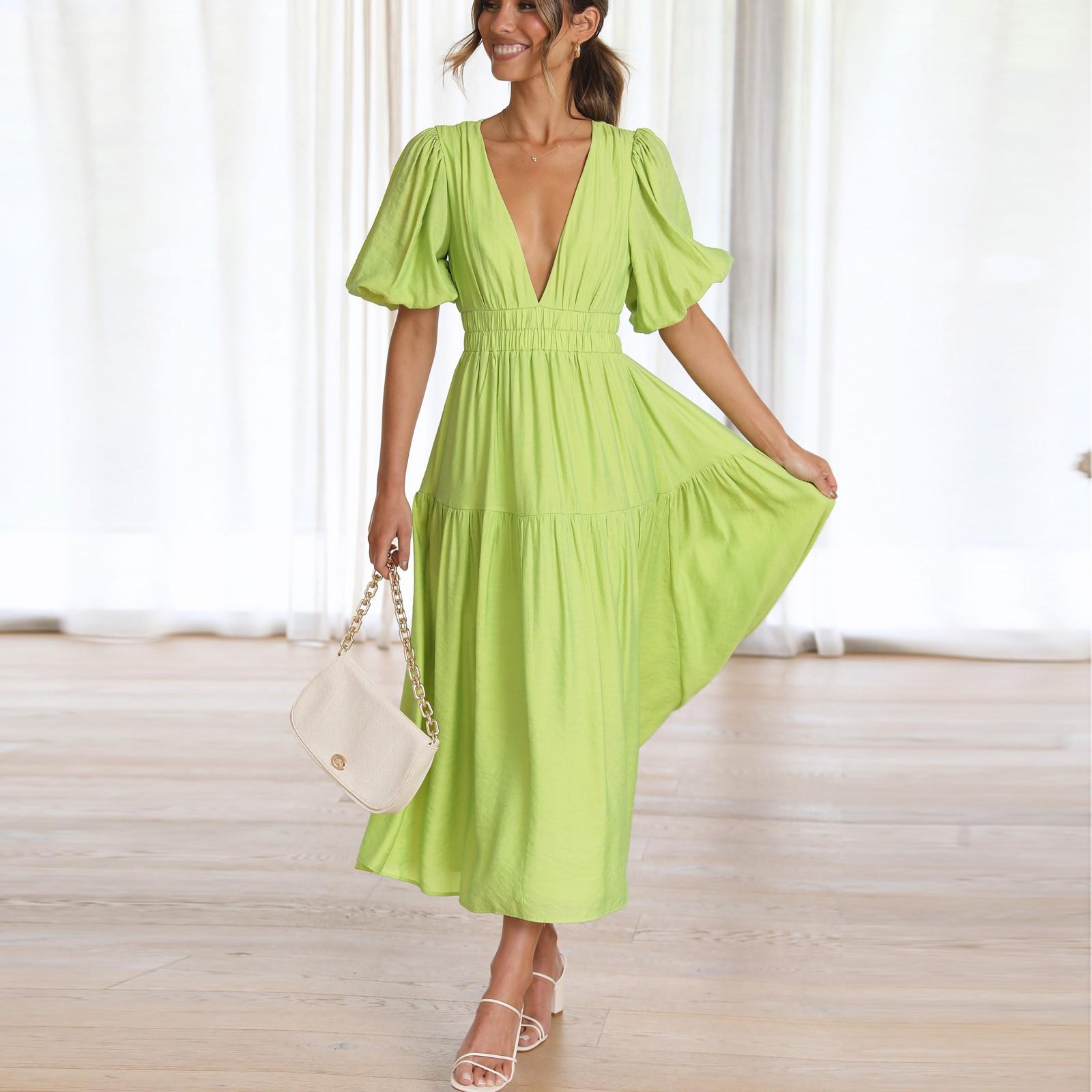 

Женское повседневное однотонное платье с деревянным краем уха, повседневное платье с короткими рукавами S жёлтый