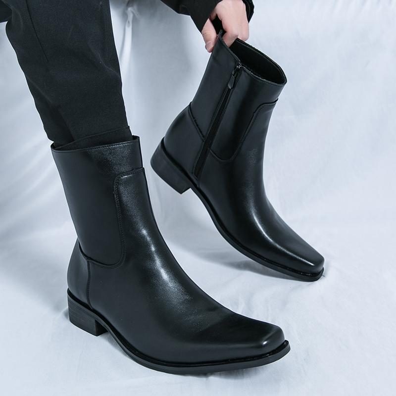 Fashion Brand Chelsea Men's Boots Men Comfortable Side Zipper High Top Boot Outdoor Classic Fashion British Style Pointed Knight Boots