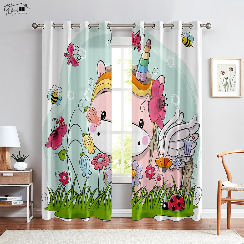 Adorable Cartoon Unicorn Starry Sky Rainbow Printed Drapes Children ' s Space Ornament Drapes Children ' s GiftHouseholdOrnament