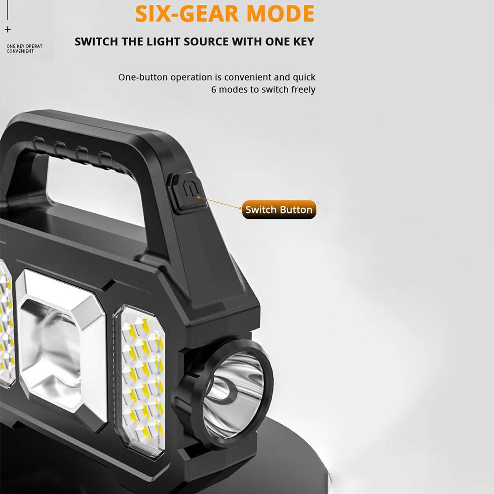 6 Gears Rechargeable Flashlight Waterproof Torch Light Portable Powerful Lantern Solar USB Charging for Outdoor Accessories