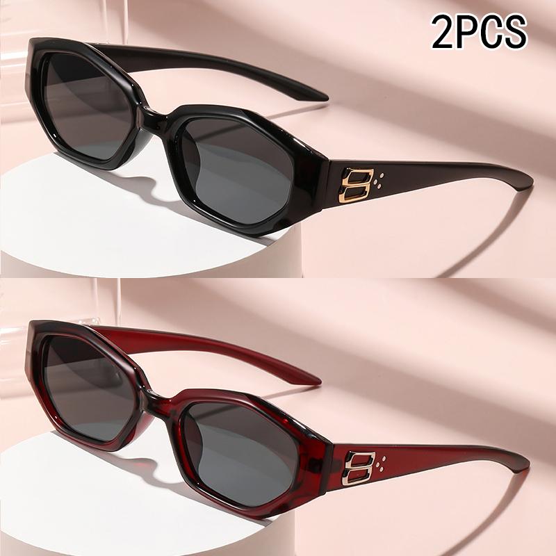 2PCS Polygonal Sunglasses Retro Fashionable Small Square Frame  Slim Sunglasses Personalized Street Shot Sunglasses 6102