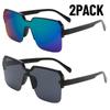 2PACK Rimless One Piece Square Sunglasses Women Oversize Flat Sun Glasses Men Vintage White Silver Mirror Shades Ins  Eyewear