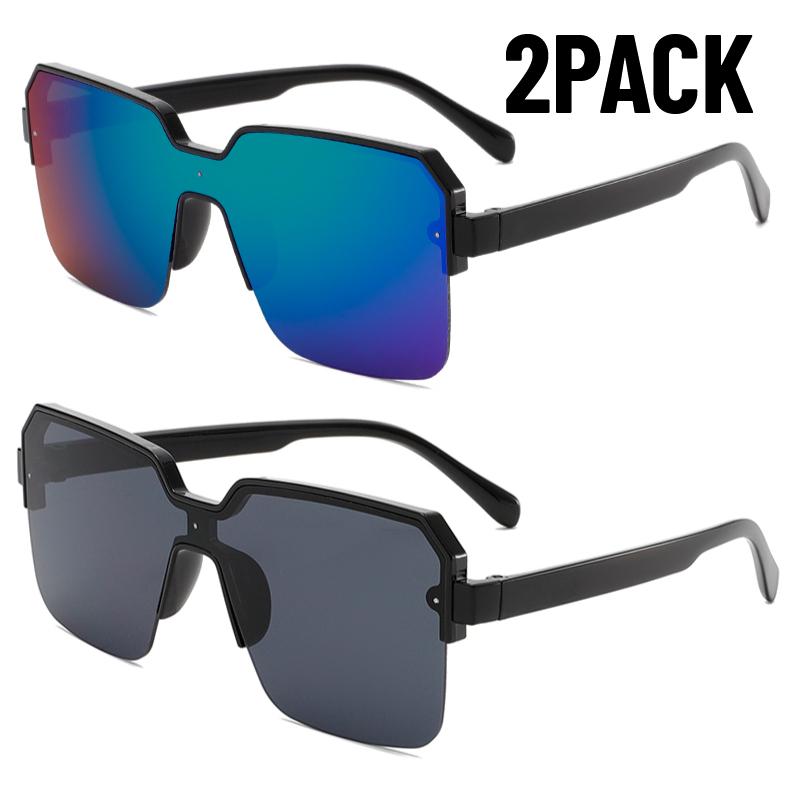 2PACK Rimless One Piece Square Sunglasses Women Oversize Flat Sun Glasses Men Vintage White Silver Mirror Shades Ins  Eyewear