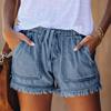 New Elastic Waist Casual High Waist Loose Slimming Fringe Denim Shorts For Women