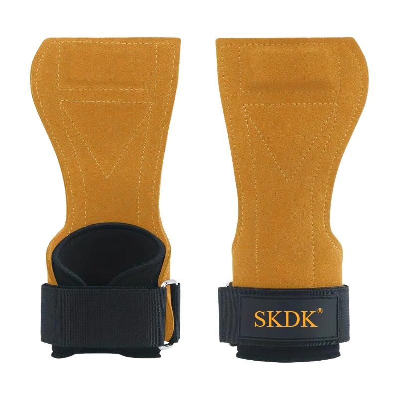 2Pcs Cowhide Gym Gloves Grips Anti-Skid Weight Power Belt Lifting Pads Deadlift Workout Fitness Palm Protection Training Guards