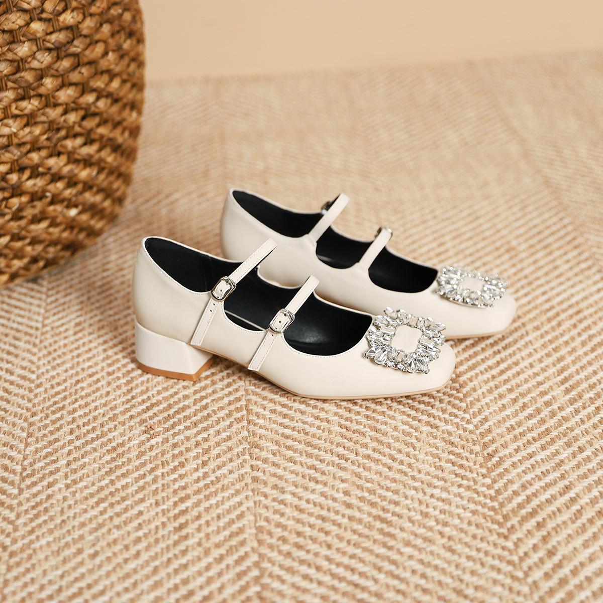 

891-3 туфли женские с квадратным носком и стразами, квадратная пряжка, толстый каблук, Мэри Джейн, одинарный ремешок с пряжкой, мелкие офисные туфли на среднем каблуке 40