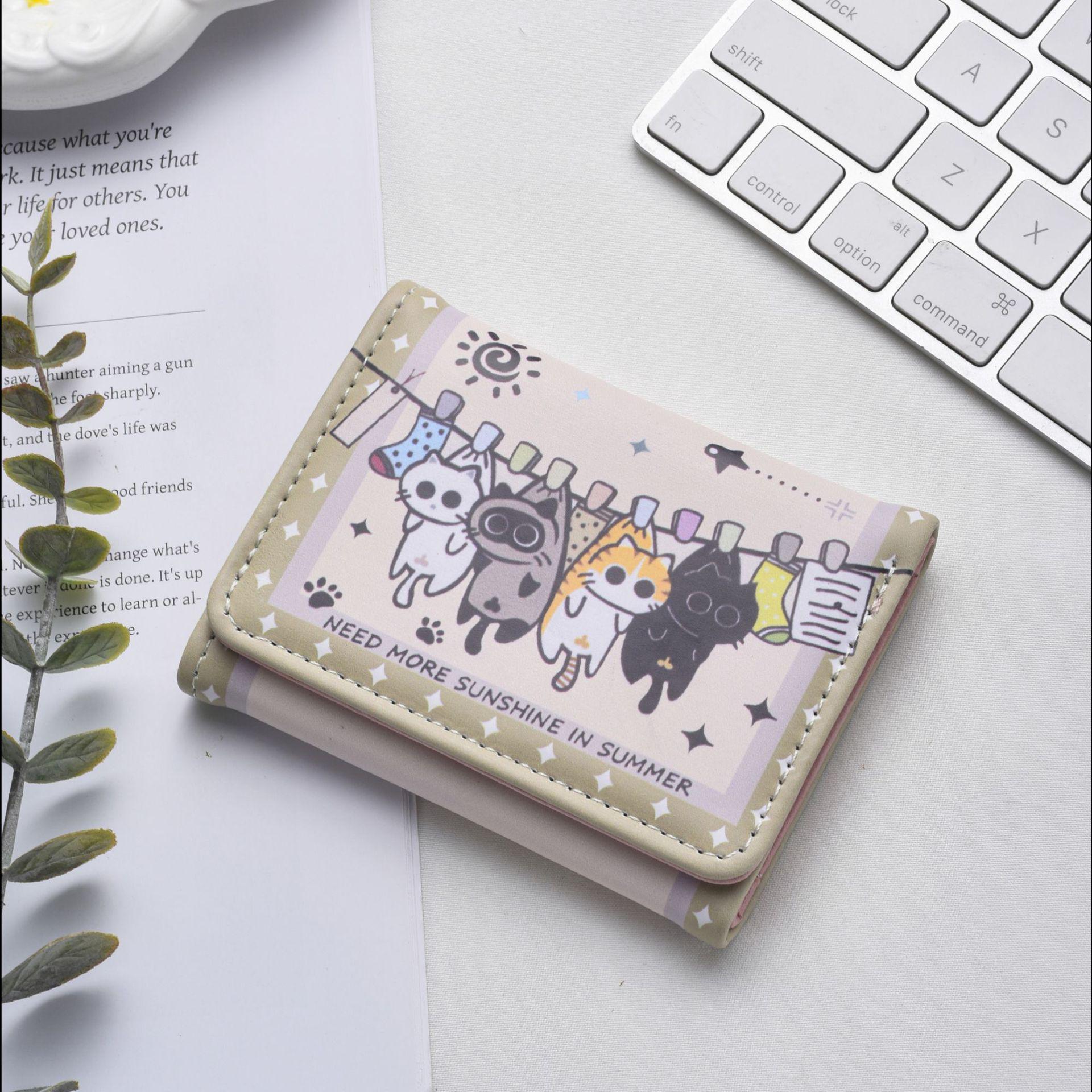 Cross-border Hot Selling Spot Three-fold Cartoon Wallet for Girls - Cute, Small Handheld Storage Bag, Women s New Small Wallet 11.5x9.5x1.5 cm