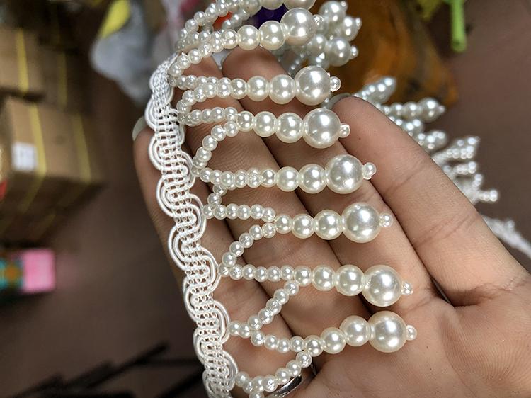 1yard Price Beaded Tassel Clothes Lace Diy Hand-decorated Beads Pearl Lace Mesh Beaded Webbing Accessories