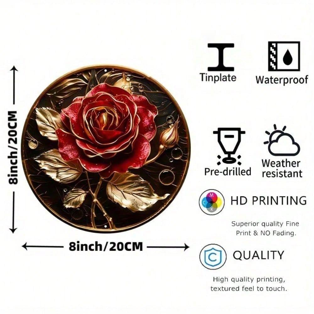 Metal Wall Art Poster, Round Rose Wreath Home Decor Gift