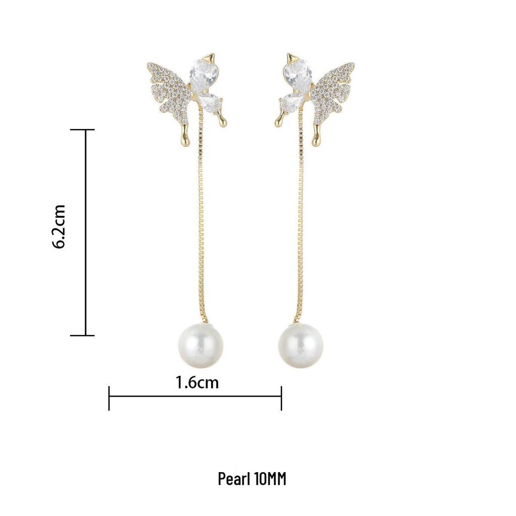 Elegant Two-Way Butterfly Pearl Tassel Earrings: Versatile, Slimming Studs for a Sweet, High-End Look.