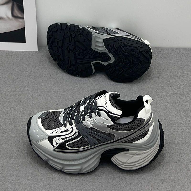 Women's 2025 Autumn & Winter Genuine Leather Dad Shoes, 8cm Thick Sole, Height-Increasing, Versatile Casual Plus Velvet Cotton Shoes