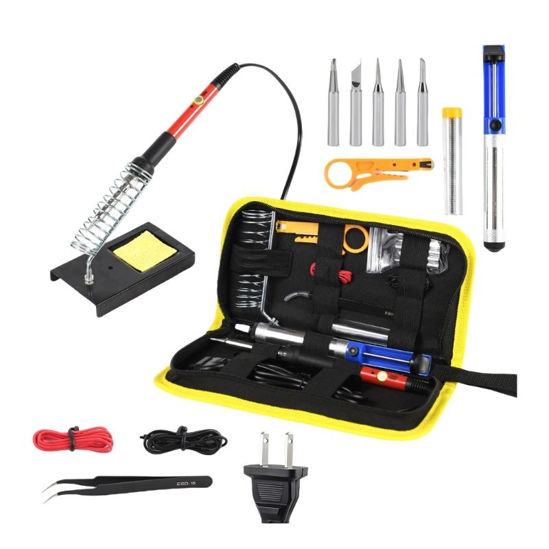 Professional 15 in 1 Soldering Tool Set Featuring Temperature Control European American Plugs And Heat Resistant Base