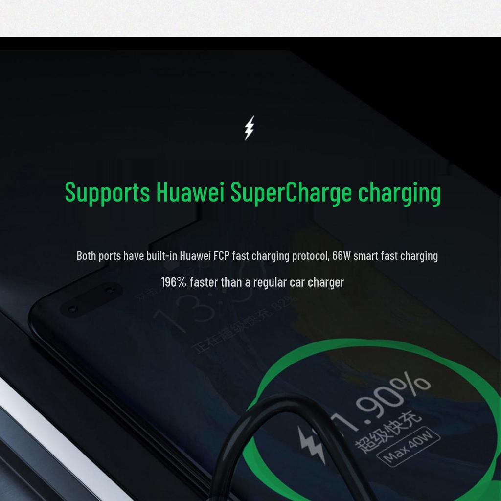 66W/40W Superschnelles Autoladegerät mit Digitalanzeige & Umgebungslicht für Huawei, Apple, Samsung