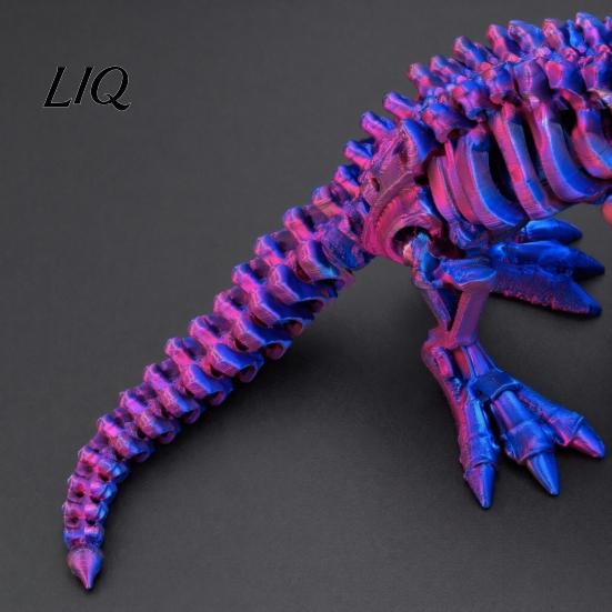 Dinosaur Figure Toy 3D Printed Figure, Movable Joints Smooth Opening Decoration, Desktop Ornament Gradient Metallic Texture Mini Bone Accessories