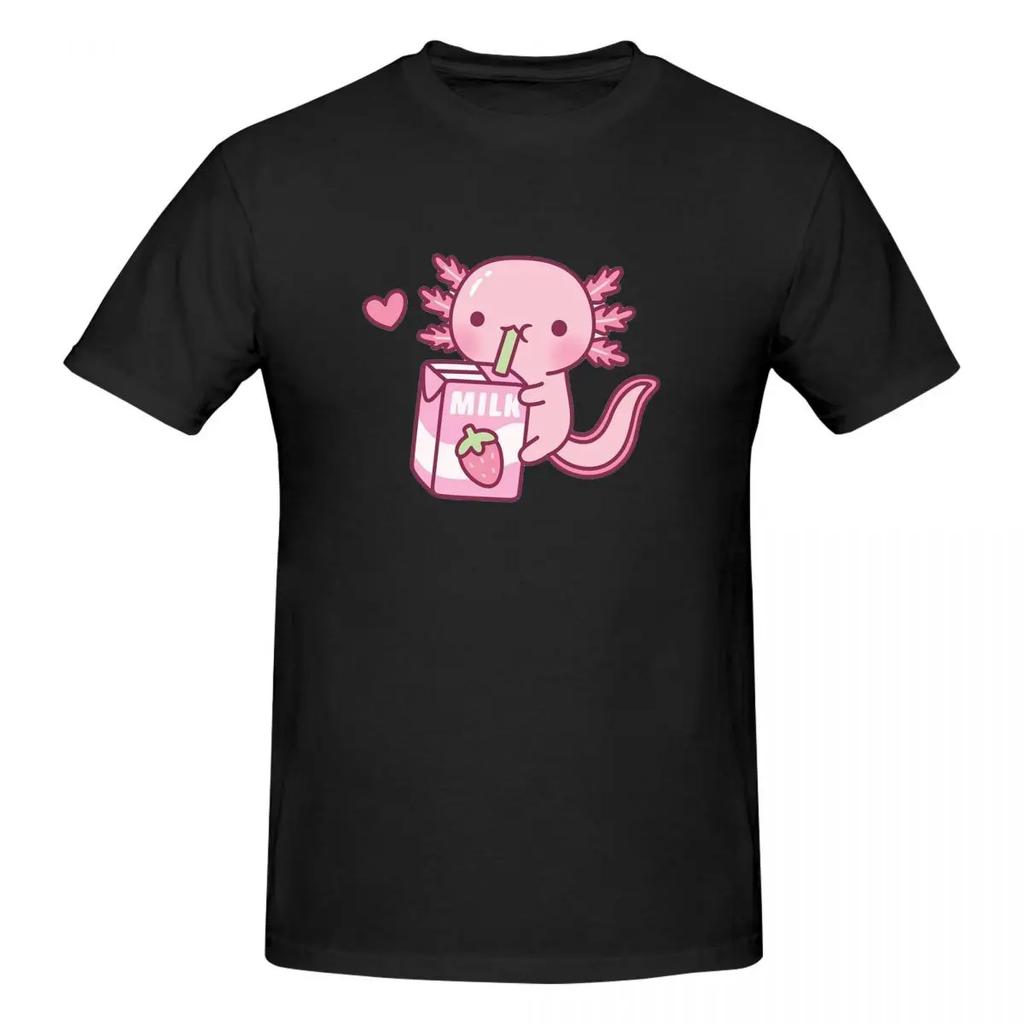 100 Cotton Cute Axolotl Loves Strawberry Milk Doodle Tshirt Unisexs Classic Oversized T Shirt Unisex Oneck Summer Shirts Tops