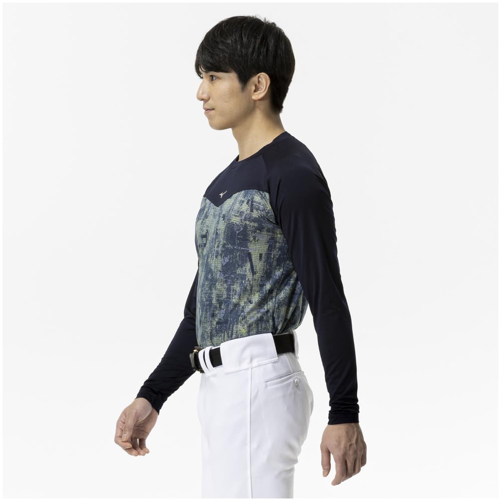 Mizuno Practice Graphic Undershirt Long Size Navy Undershirt, Fleece-Lined (Low Neck, Sleeve), M,