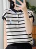 Women's 2024 Summer Ice Silk Striped Embroidered Polo T-Shirt