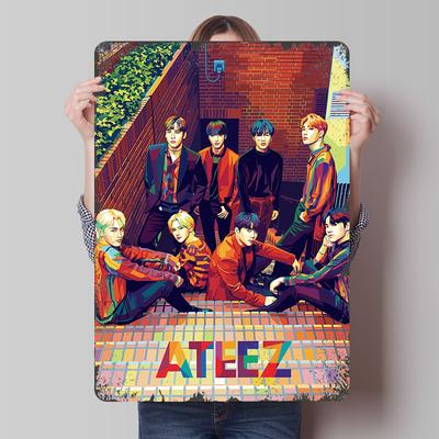 ATEEZ Group Portrait Pop Art Poster Customized Wall Art Vintage Metal Signs Retro Tin Plaque for Man Cave Decoration At Home