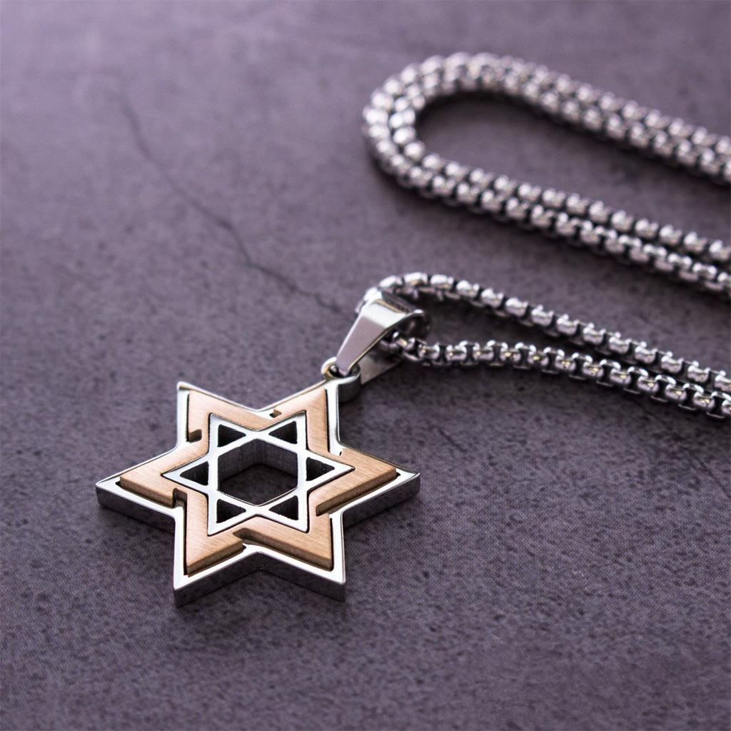 Stylish Star of David Necklace Two Color Star of David Pendant Necklace