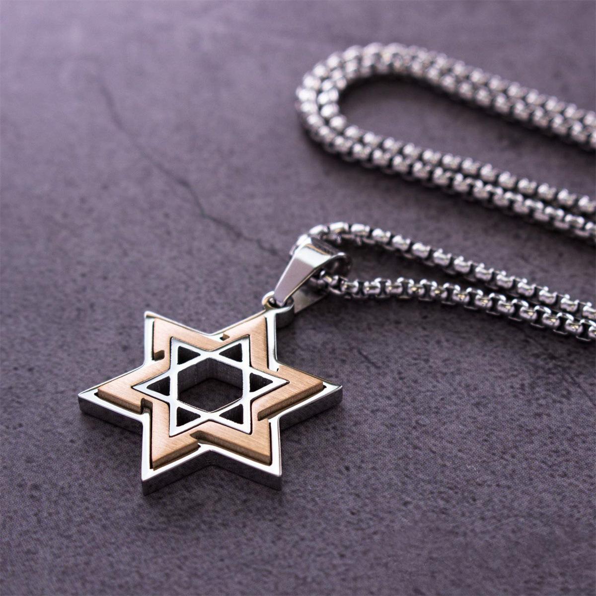 Stylish Star of David Necklace Two Color Star of David Pendant Necklace 60CM