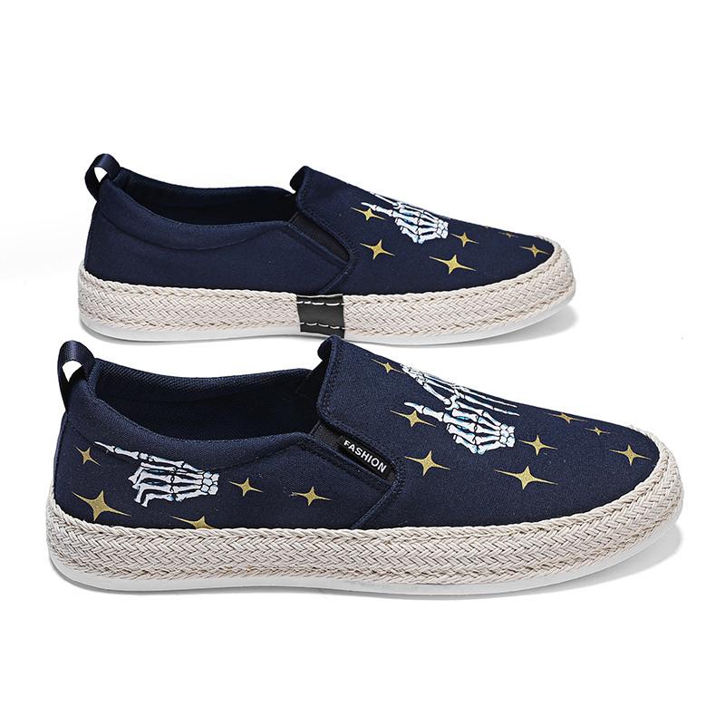 2022 Fashion Black Printed Summer Slip-On Men'S Canvas Shoes Breathable Platform Flat Shoes For Men Comfort Men'S Loafers Casual