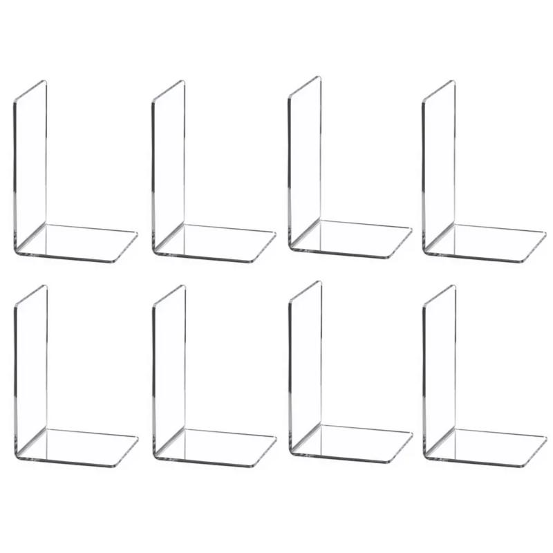 

Eight Acrylic Bookends, L-Shaped Transparent Book Stands, Versatile Book Storage Racks, Book Display Stands, Desk Organizers
