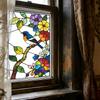 Flores e Pássaros Pintados Janela de Vidro de Varanda Externa Decoração e Embelezamento de Casa Adesivos de Janela