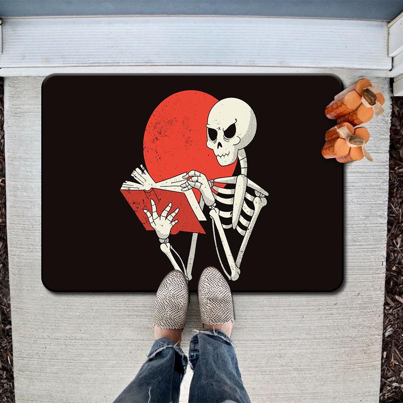 Halloween Skull Floor Mat, Absorbent Foot Pad, Easy To Take Care Of At Home, Dirt-Resistant Door Mat Can Be Labeled