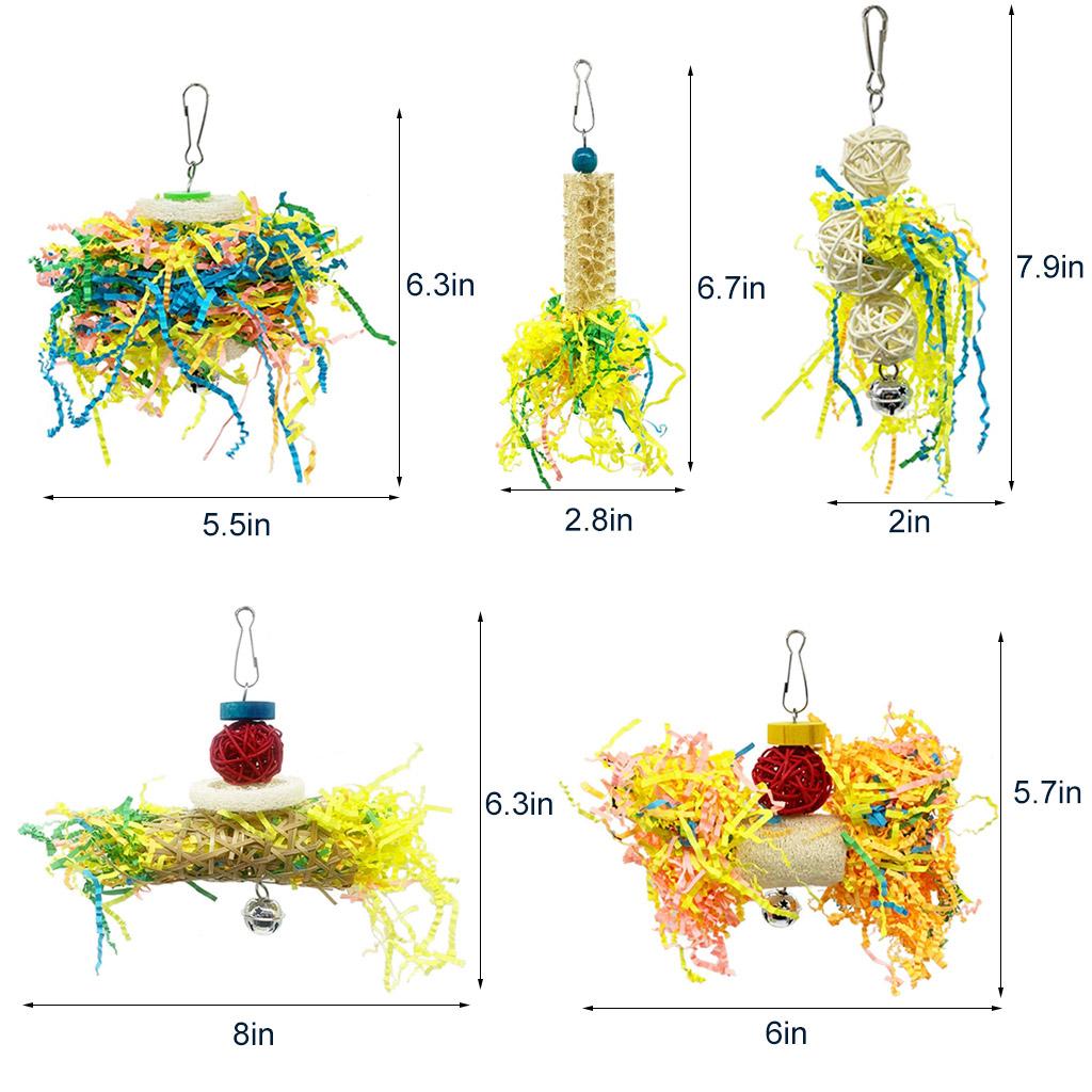 5 Pack Bird Foraging Toys Parrot Shredder Rattan Balls Toy Hanging for Cage