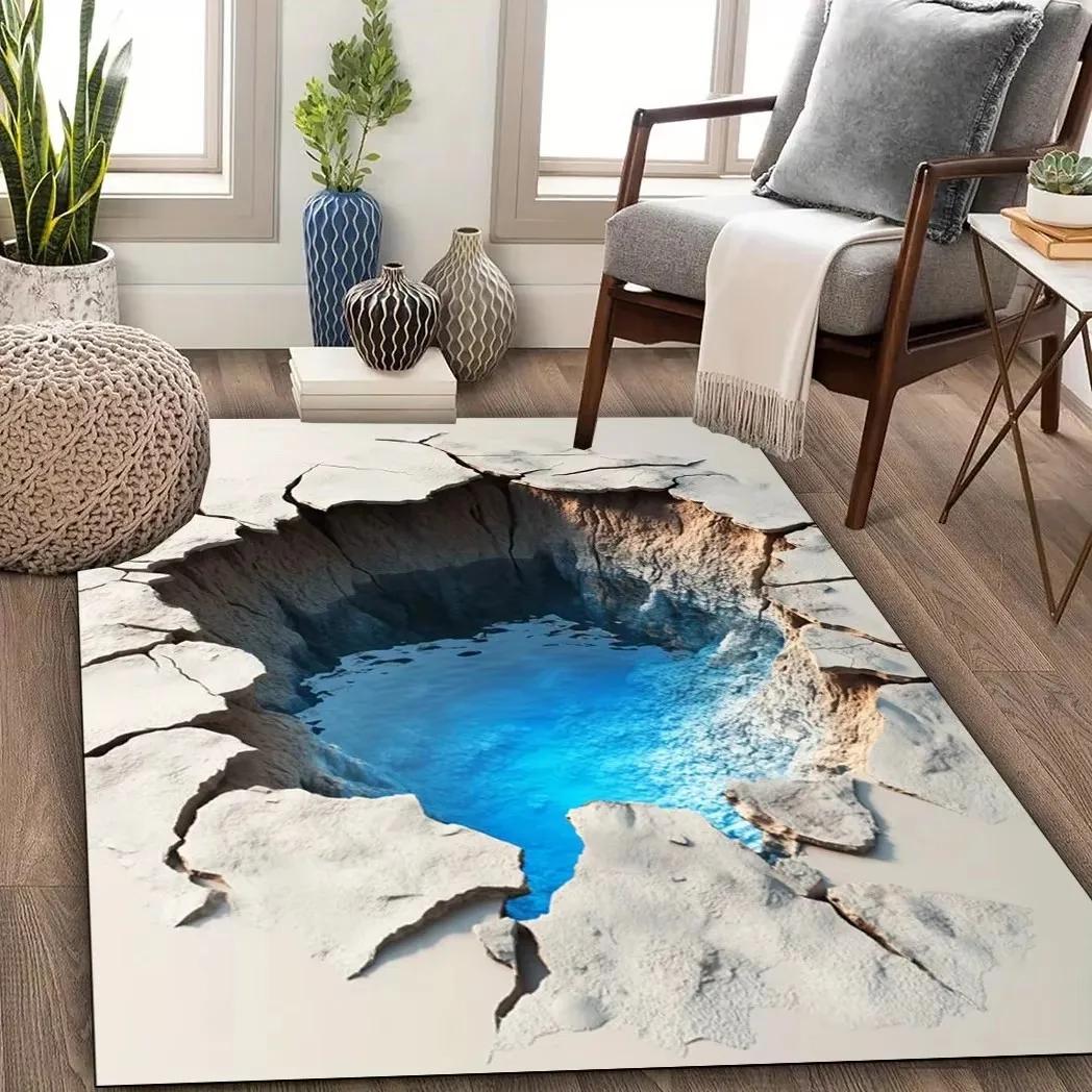 

3D Desert Crack Design Carpet Realistic Cave Floor Rug Washable Anti-Slip Unique Optical Illusion Popular Rug for Living Room 40x60cm
