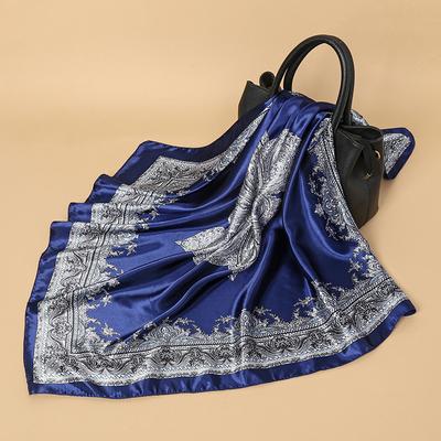 Luxury Brand Silk Satin Square Scarf Women Hijab Bandana Muslim Headscarves Shawl Wrap Ladies Headband Neckerchief Foulard 90cm