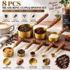 8Pcs Wooden Handle Measuring Spoon Set Gold Brown Baking Measuring Tool  Home Kitchen