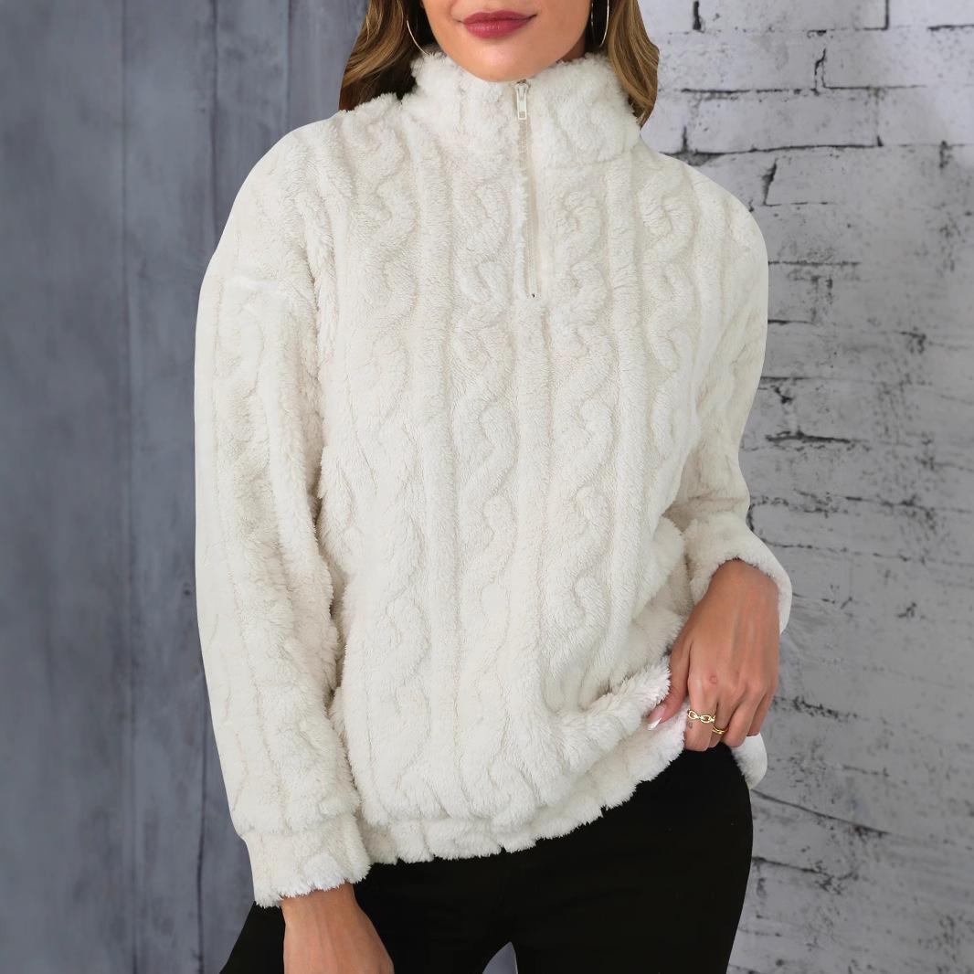 

QICED Autumn and Winter Thickened Plush Linen Patterned Embossed Pullover Sweater XXL