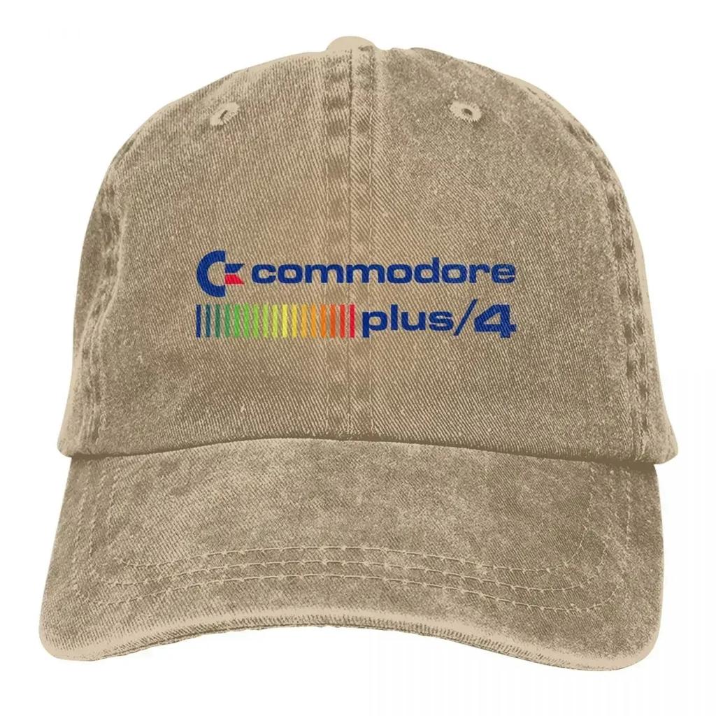 Unisex Commodore Plus 4 Logo Baseball Caps Fashion Distressed Denim Headwear Adjustable