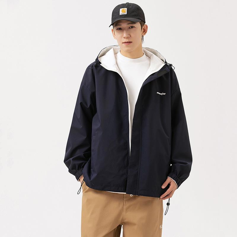 Двусторонняя куртка Мужская и женская Осенняя в стиле Гонконга Куртка с капюшоном Модный — фото 5