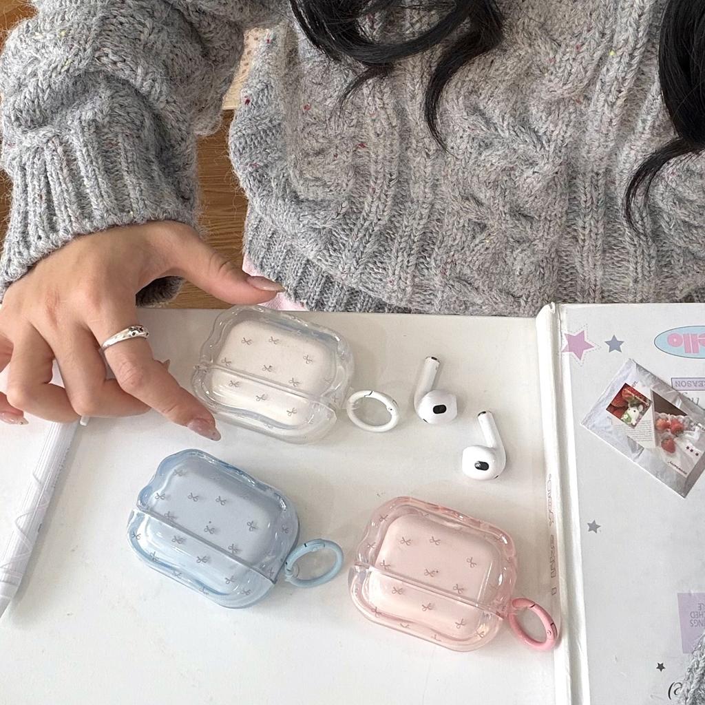 Semi-transparent bow for AirPods pro1 generation bluetooth headset case apple 1/1 generation wavy protective cover