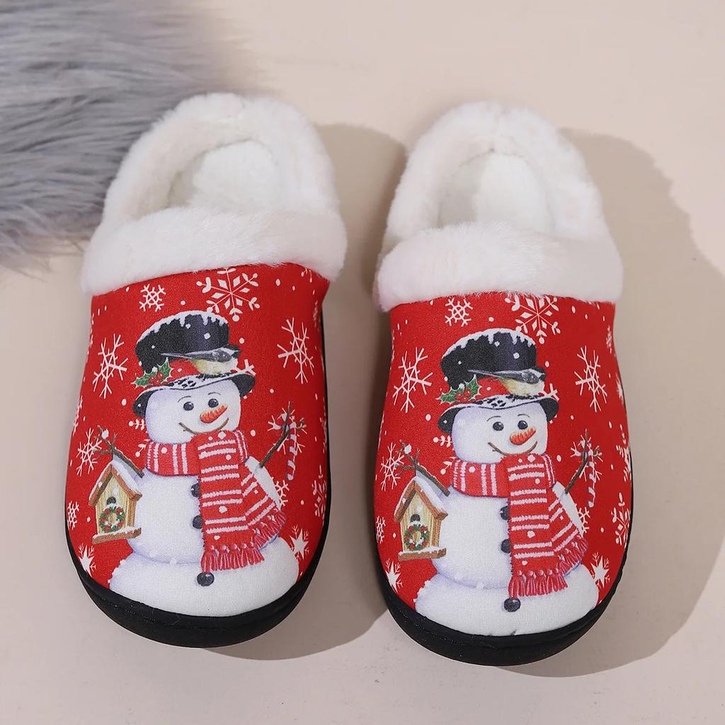 Shoes for Women Winter Christmas Snowman Slippers Flats Comfortable Fluffy Non-slip Warm Plush Zapatos De Mujer Slides Women