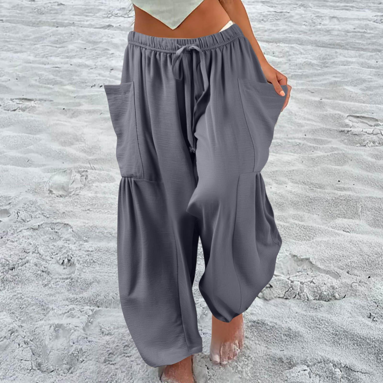 

Женские широкие льняные брюки больших размеров со средней талией, летние мешковатые брюки XL