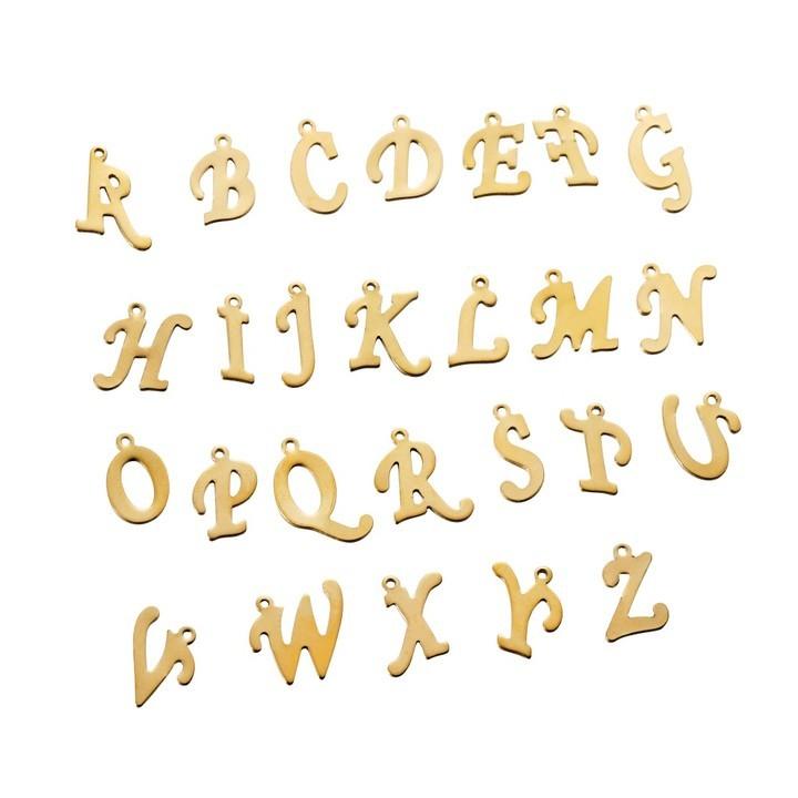 26 Stück/Los Goldfarbe Edelstahl A-Z Buchstaben Anhänger Alphabet Charms Anhänger für DIY Halskette Schmuckherstellung Zubehör
