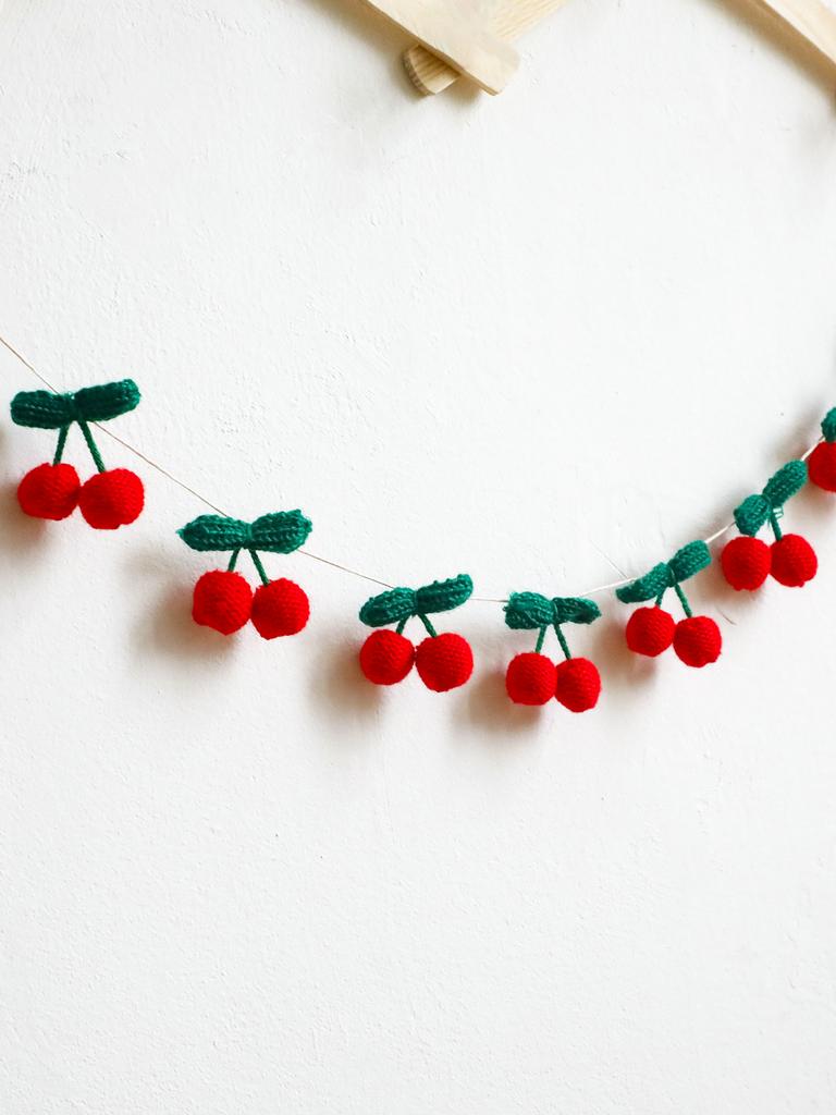Handmade Crochet Cherry Garland,Cute Fruit Banner for Wall Decor,Nursery/Baby Shower/Wedding Party Decoration,Boho Hanging Decor