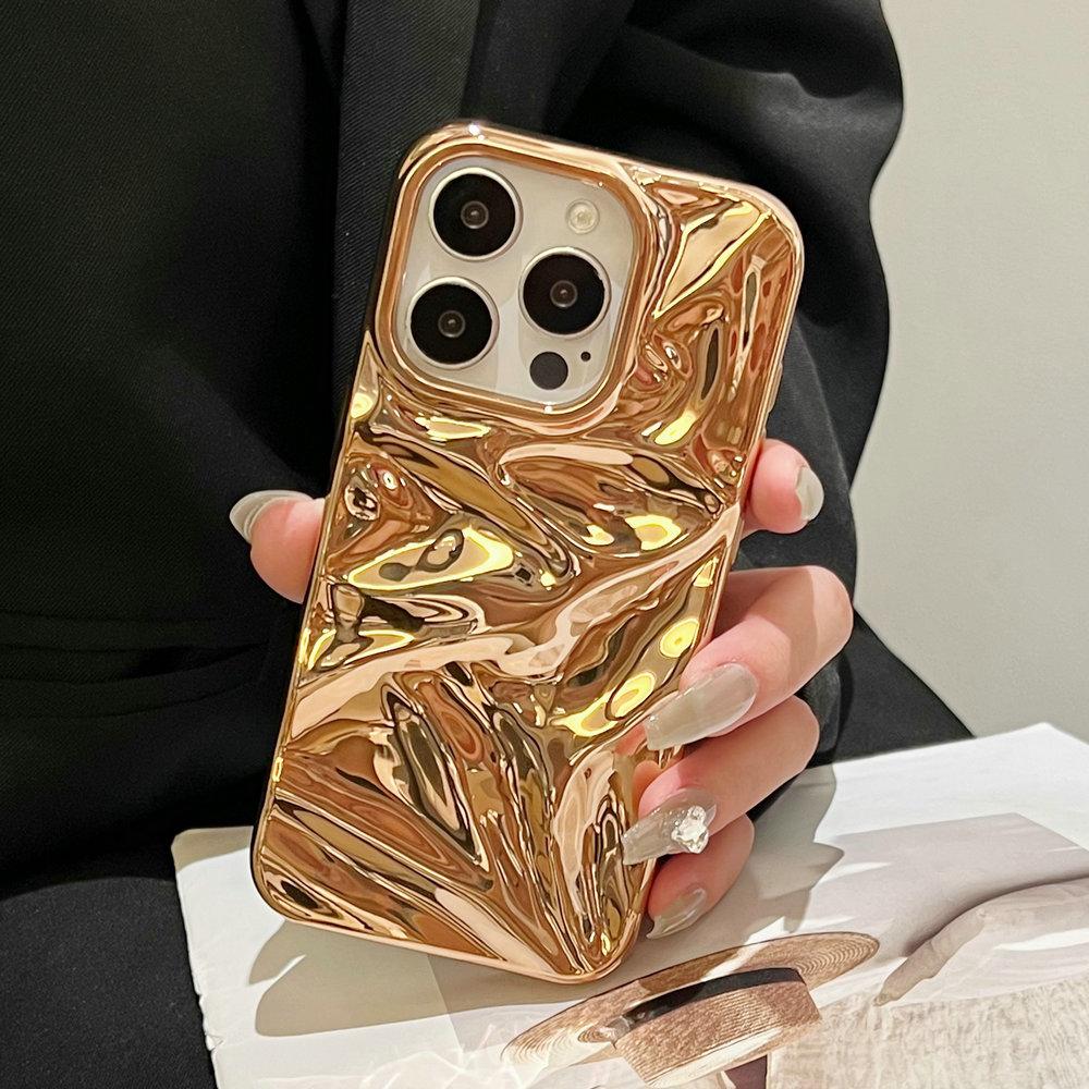 For IPhone 16 Pro Max Chromed TPU Case,Wave Series Plating Gliter Bling Chromed TPU Case for IPhone 15 14 13 12 Pro Max iPhone 16 Pro Max золотой
