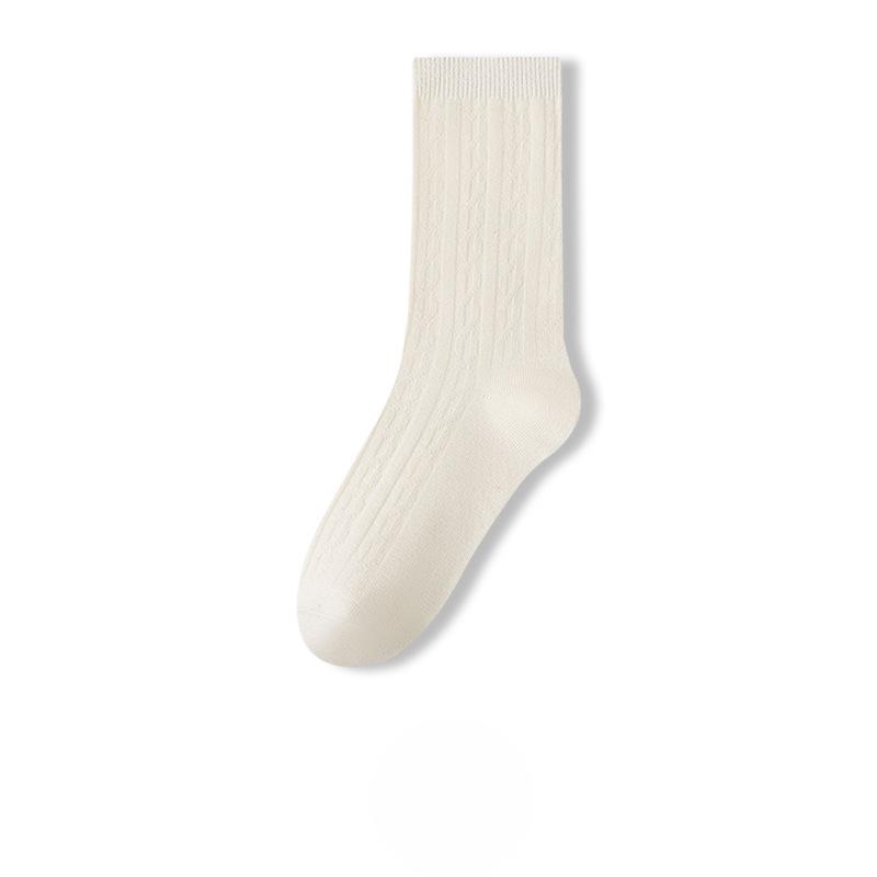 Female Spring and Autumn New Comfortable All Match Pure Color Hemp Boneless Sweat Absorbing Tube Socks